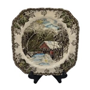 Johnson Bros. The Friendly Village Covered Bridge, Square 7.5" Salad Plate